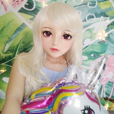 (JUN)Crossdress Sweet Girl Resin Half Head Female Cartoon Character Kigurumi Mask With BJD Eyes Cosplay Anime Role Lolita Doll Mask